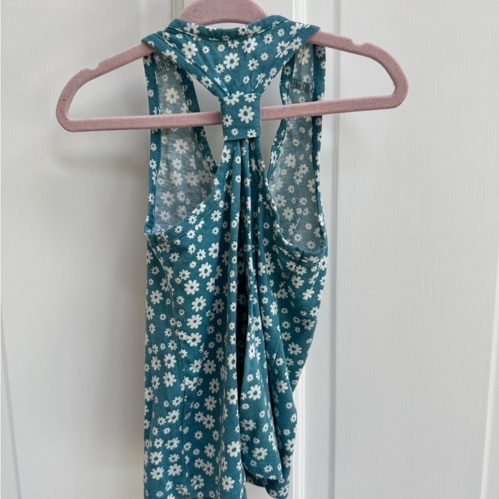 Okie Dokie 3T Girls Teal and White Floral Tank Top Sleeveless Shirt Blouse - Picture 4 of 4